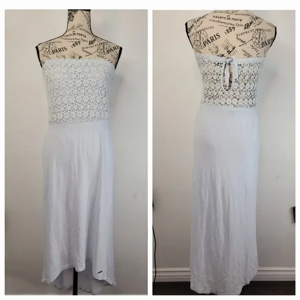 Abercrombie & Fitch Dress XS Asymmetric High Low Crochet Blue Cottage Bohemian